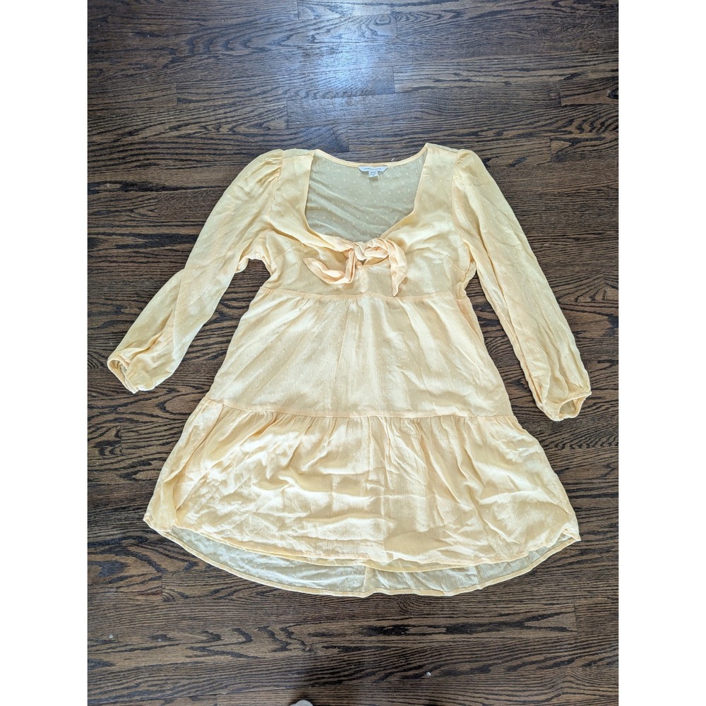 American Eagle Women's Cottagecore Dot Ruffle Tiered Mini Dress Yellow Medium